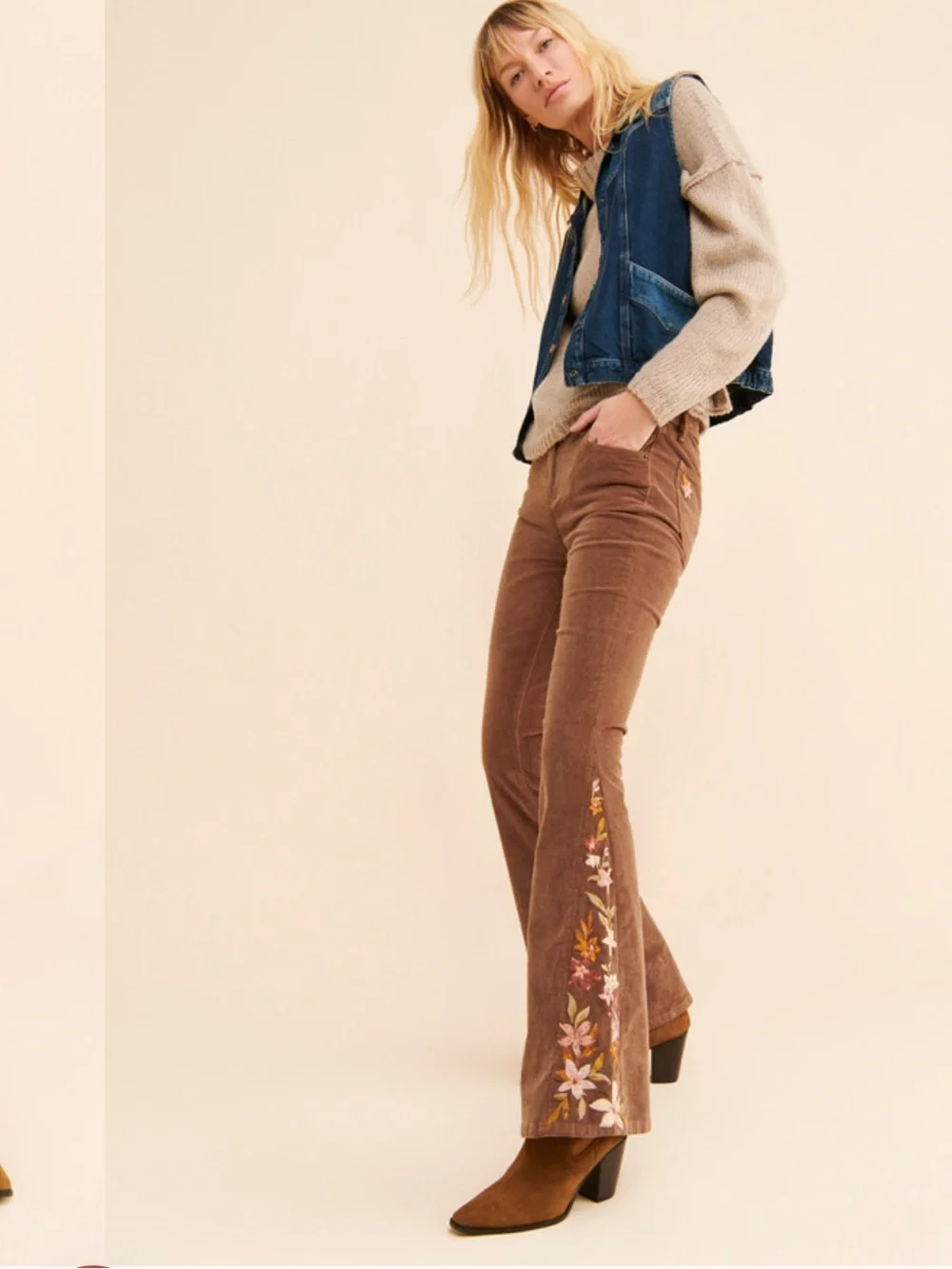 Driftwood Farrah Flare Embroidered Corduroy Jeans 26 x 34 - Picture 3 of 14